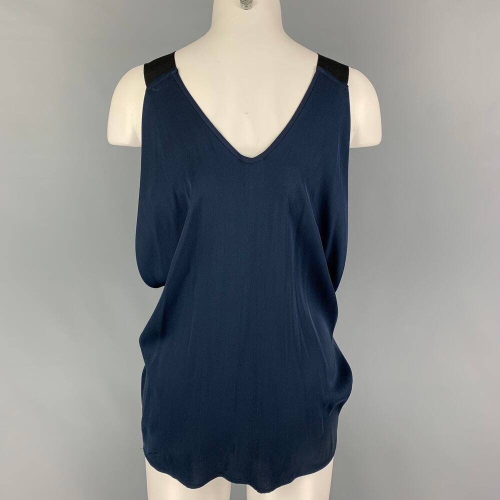 ZERO + MARIA CORNEJO Size 2 Navy Silk Draped Blouse - Picture 3 of 5